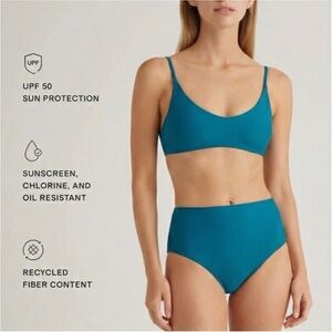 NWOT Quince Women's Scoop Neck Bikini Top Teal Blue Size Medium Sold Out